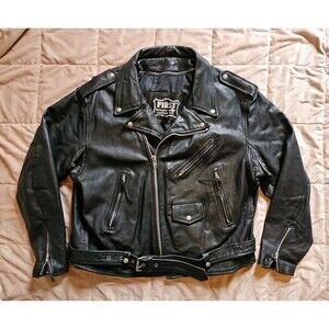 Vintage FIRST Genuine Leather Black Biker Jacket Mens 54 XXL Motorcycle Moto 90s